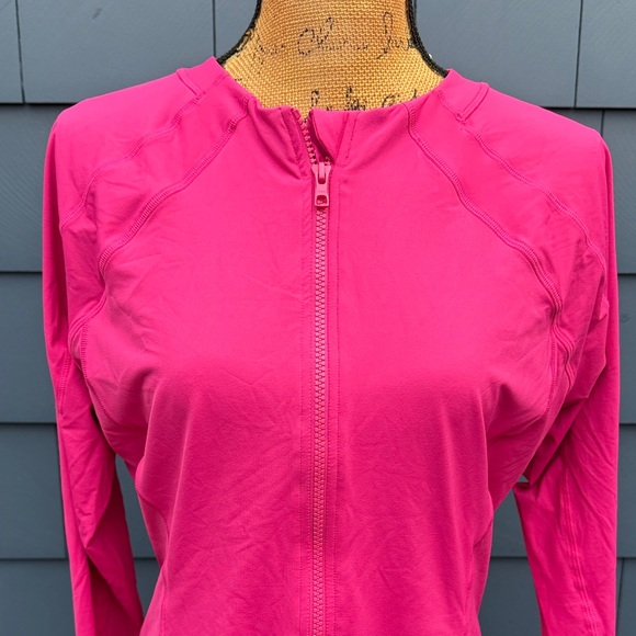 Athleta Fuchsia Long Sleeve Zip Top one piece pink Swim NWOT - Picture 2 of 8